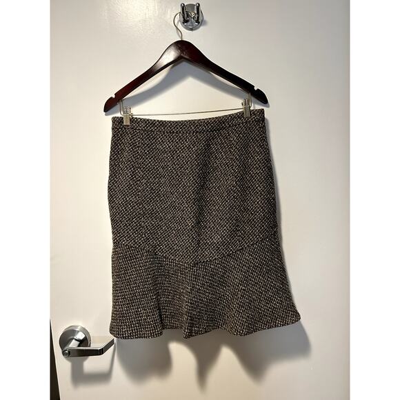 Zara Basic Wool Tweed Brown Houndstooth Skirt Size 8 - Picture 2 of 7